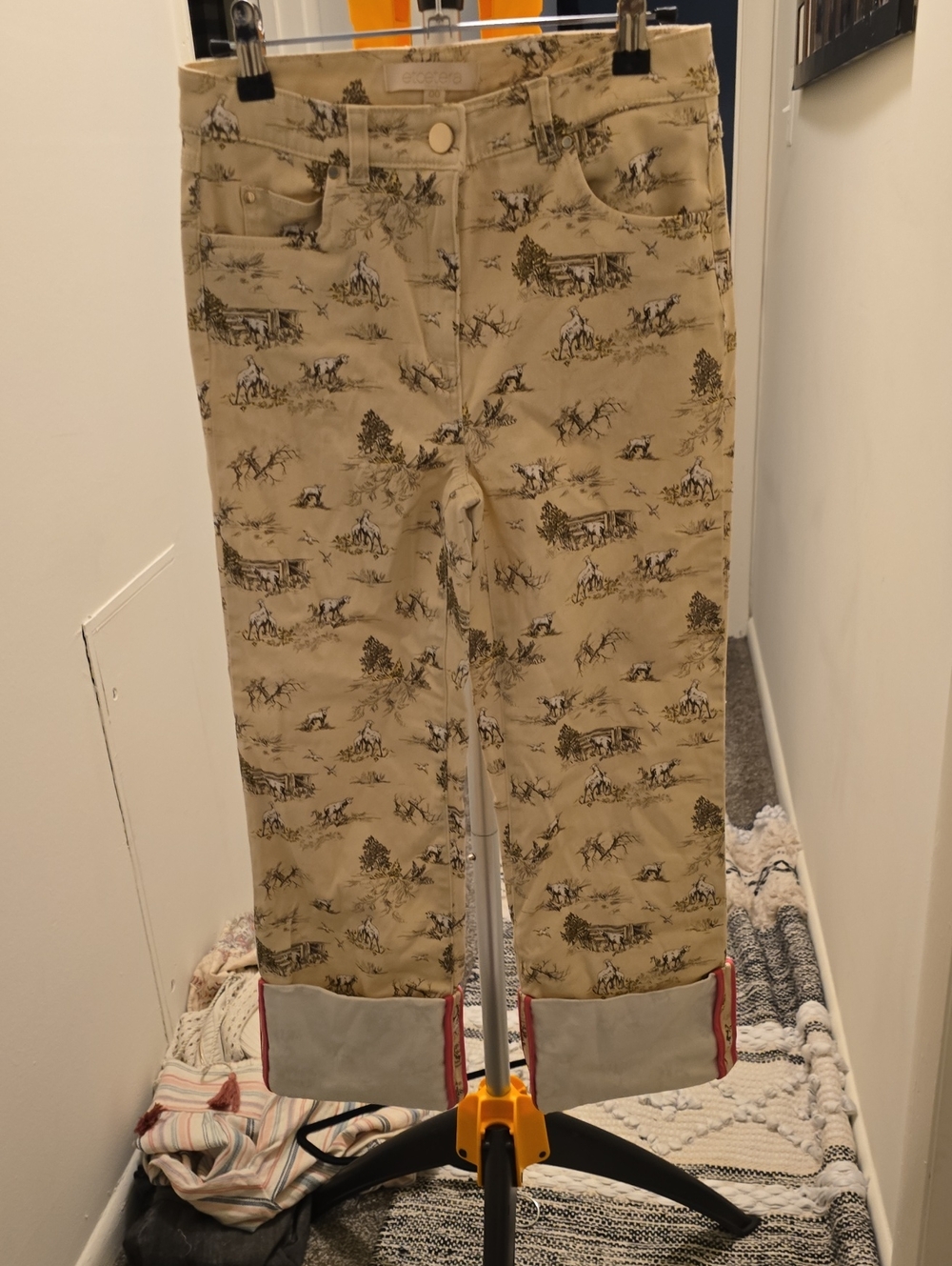 Etcetera Tan Chinos with Black Scenic Toile Print